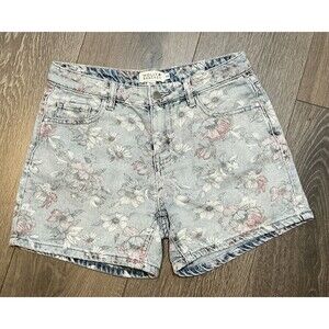 Molly Bracken Stonewash Denim Floral Print High Rise Shorts Size XS